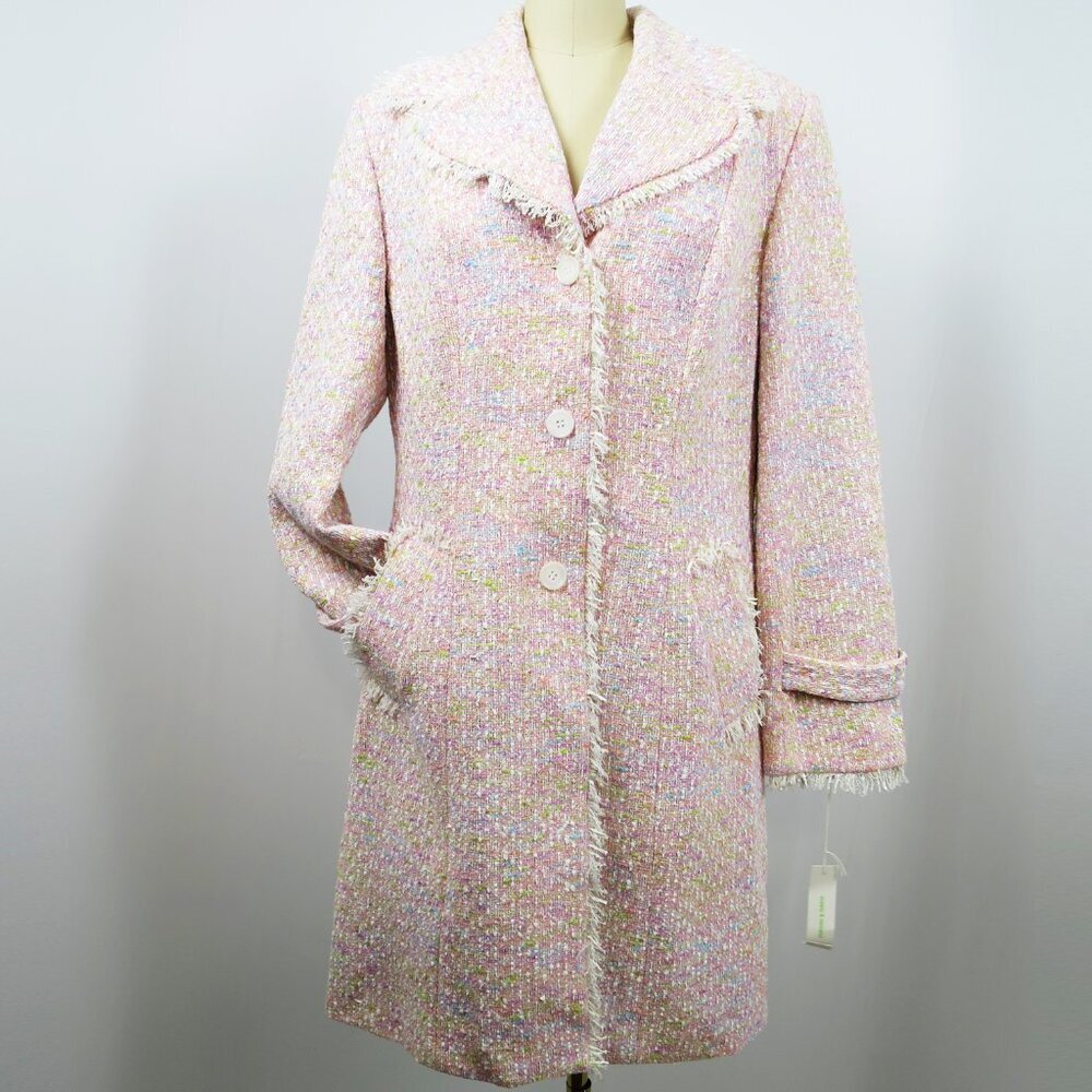 NWT Supply & Demand Pink Rainbow Pastel Bouclé Coat Made in USA of French Fabric